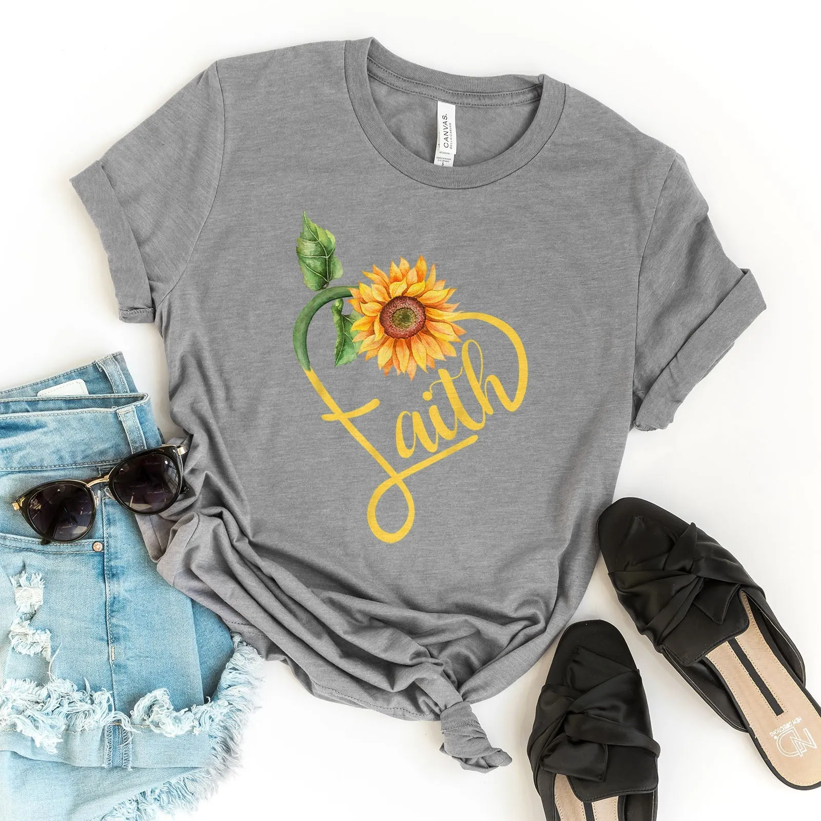 Faith Sunflower Tee Shirts For Women - Christian Shirts for Women - Religious Tee Shirts