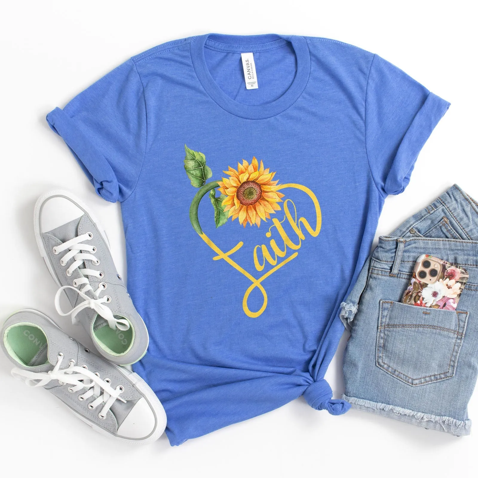 Faith Sunflower Tee Shirts For Women - Christian Shirts for Women - Religious Tee Shirts