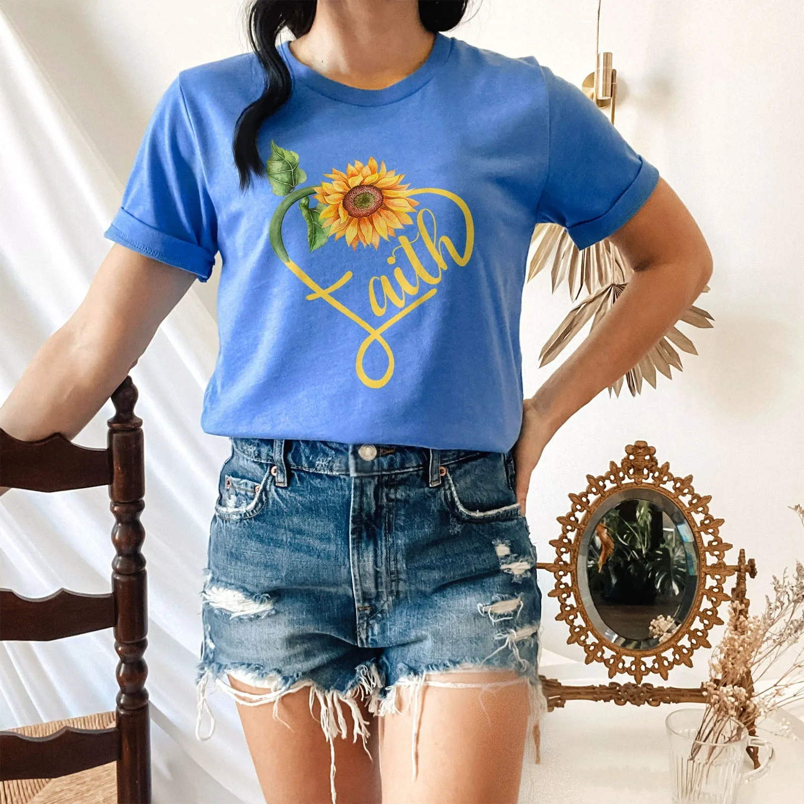 Faith Sunflower Tee Shirts For Women - Christian Shirts for Women - Religious Tee Shirts