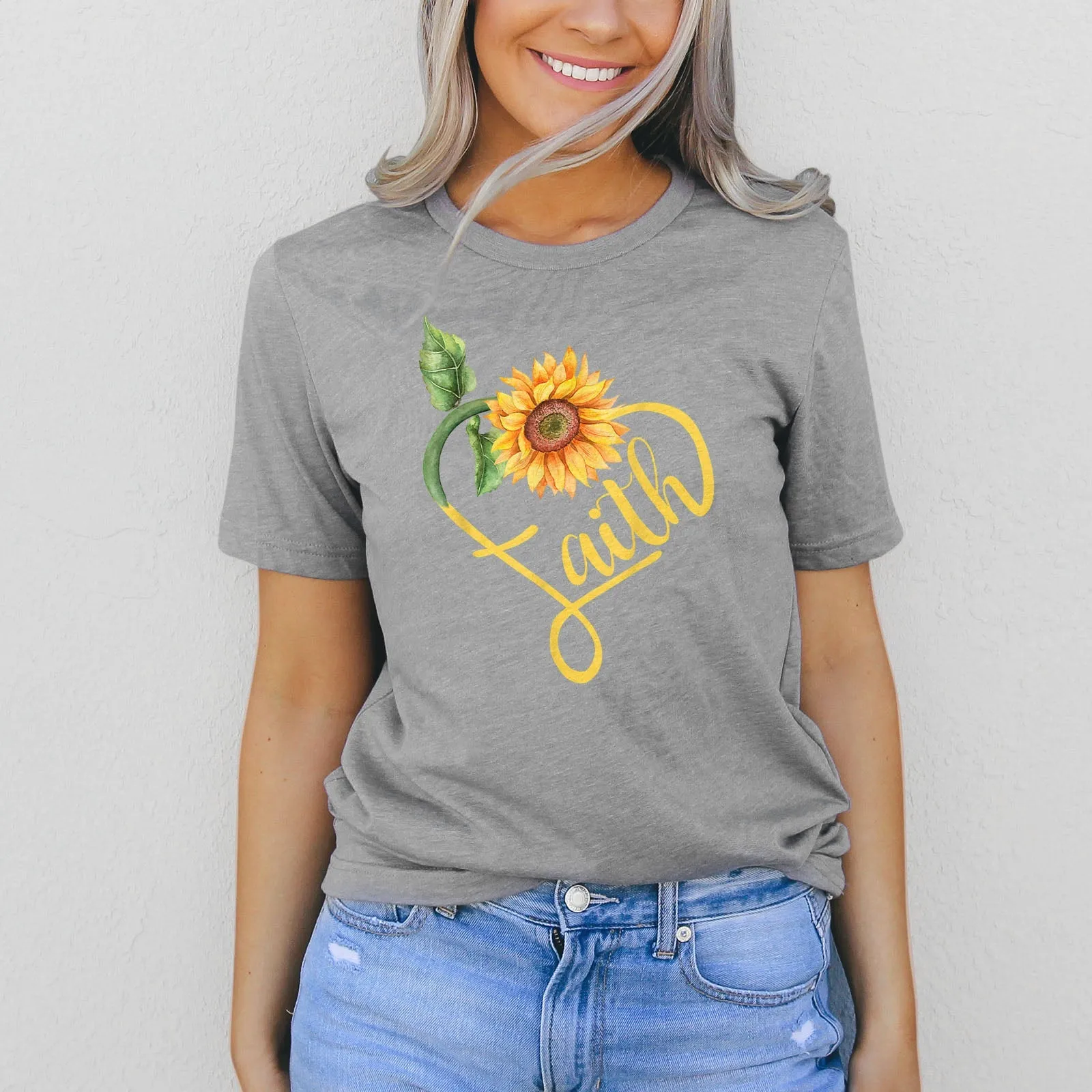 Faith Sunflower Tee Shirts For Women - Christian Shirts for Women - Religious Tee Shirts