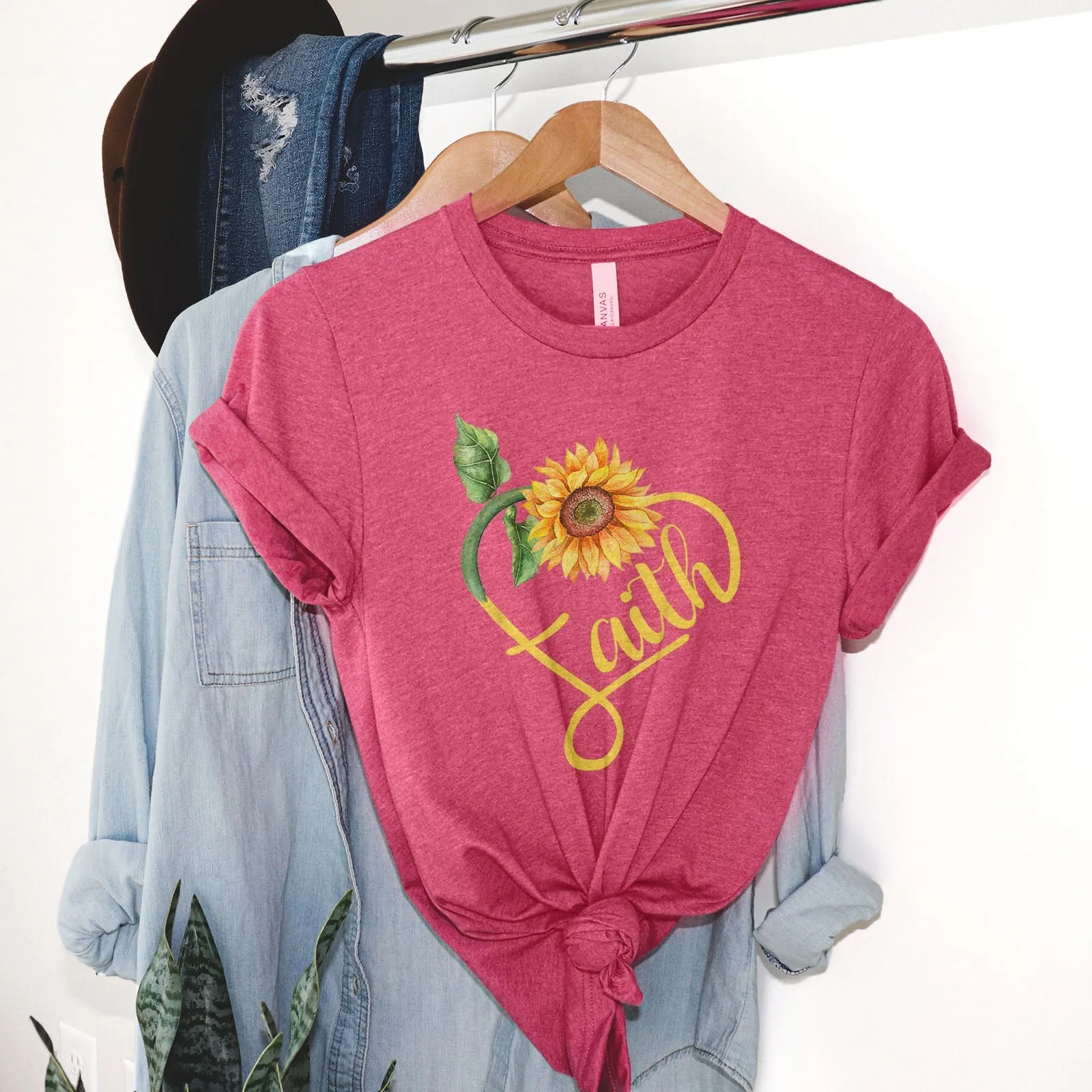 Faith Sunflower Tee Shirts For Women - Christian Shirts for Women - Religious Tee Shirts