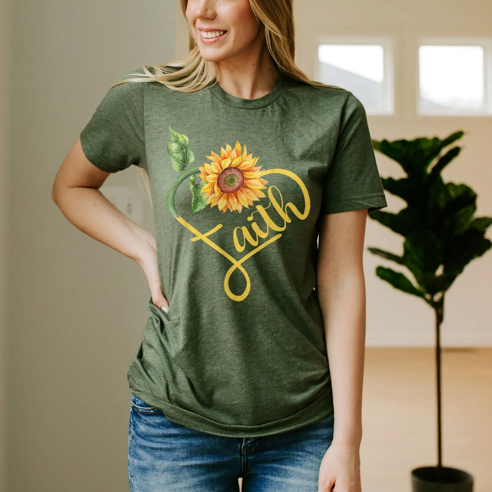 Faith Sunflower Tee Shirts For Women - Christian Shirts for Women - Religious Tee Shirts