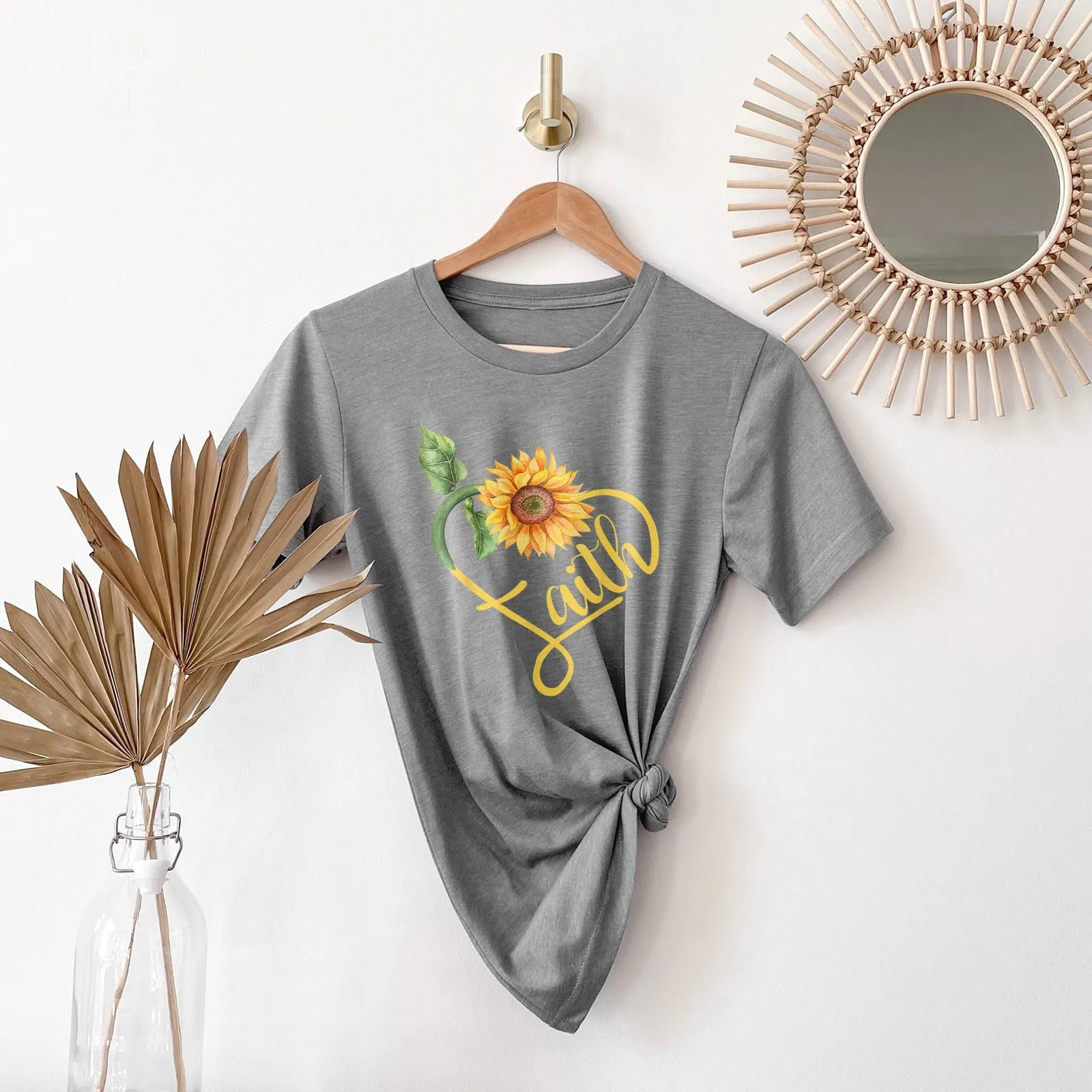 Faith Sunflower Tee Shirts For Women - Christian Shirts for Women - Religious Tee Shirts