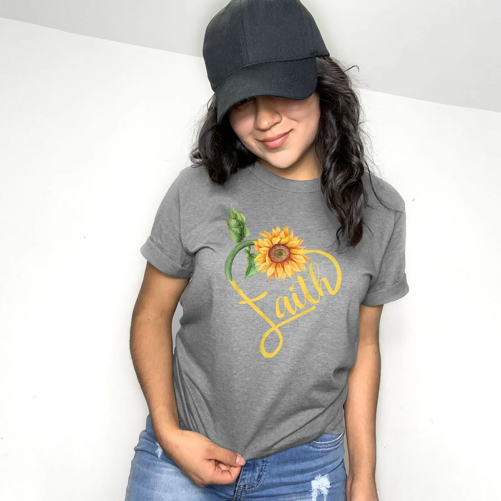 Faith Sunflower Tee Shirts For Women - Christian Shirts for Women - Religious Tee Shirts