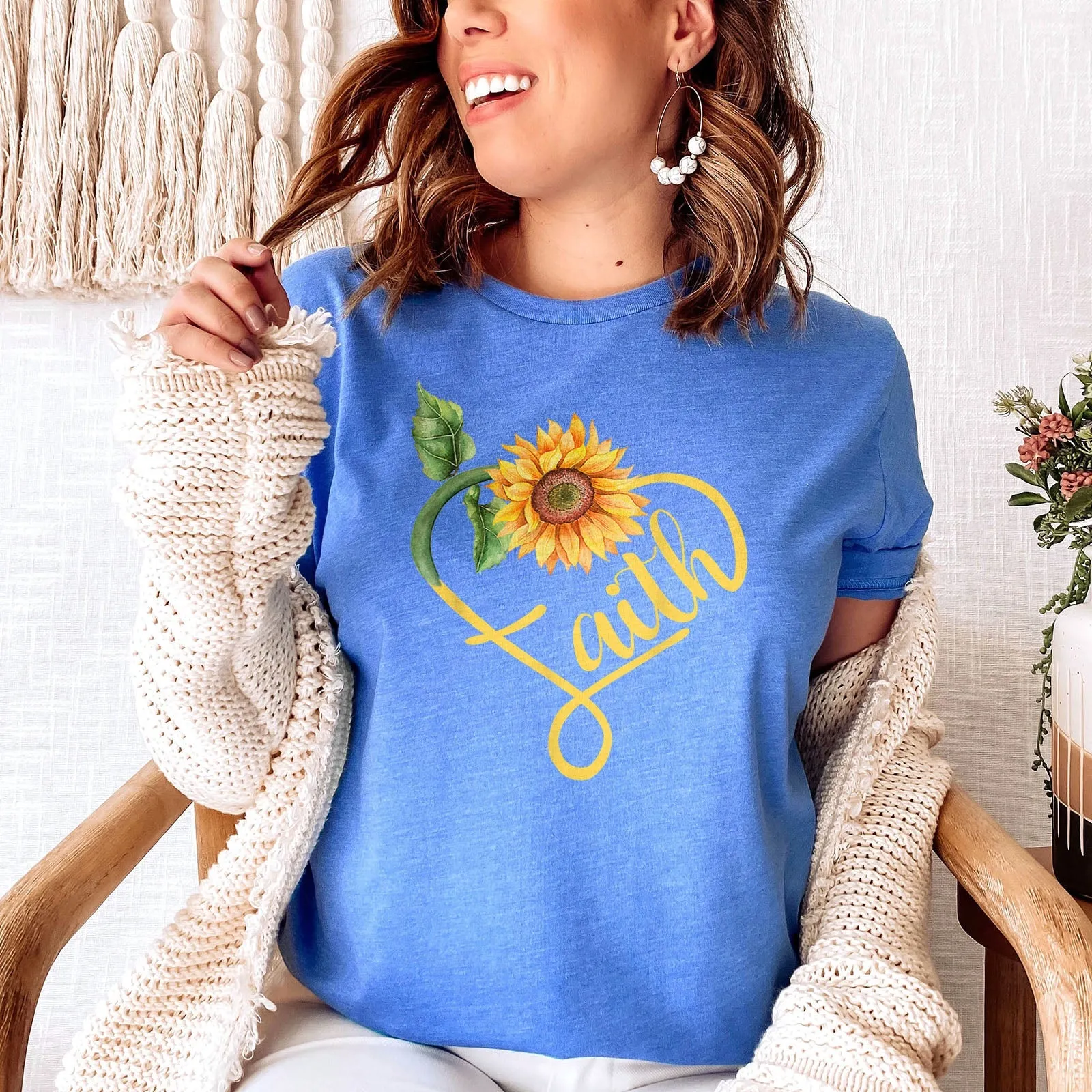 Faith Sunflower Tee Shirts For Women - Christian Shirts for Women - Religious Tee Shirts
