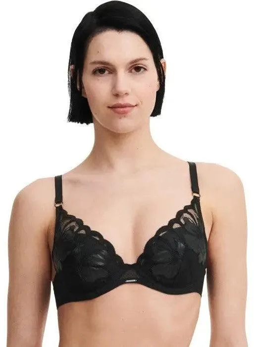 Fleurs Signature Black Leather Plunge Bra