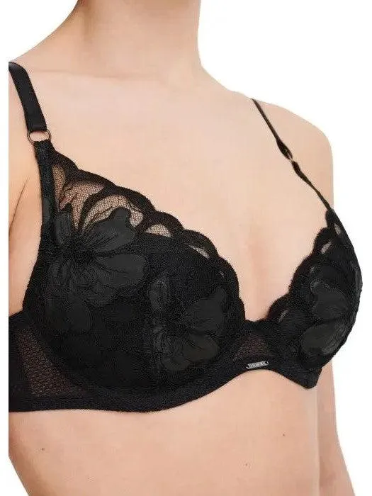 Fleurs Signature Black Leather Plunge Bra