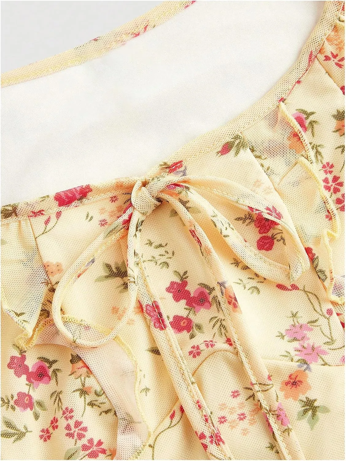 Floerns Women's Floral Print Cap Sleeve Dress Square Neck Tie Front Summer A Line Cute Mini Dresses