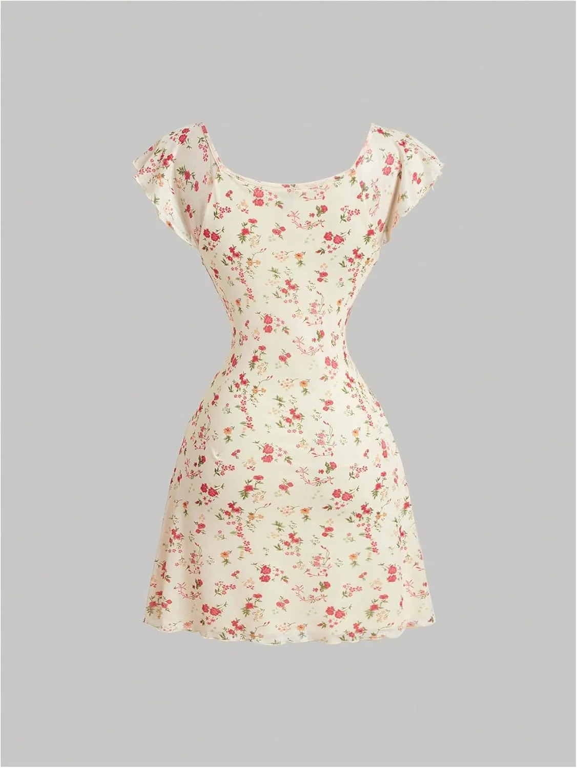 Floerns Women's Floral Print Cap Sleeve Dress Square Neck Tie Front Summer A Line Cute Mini Dresses