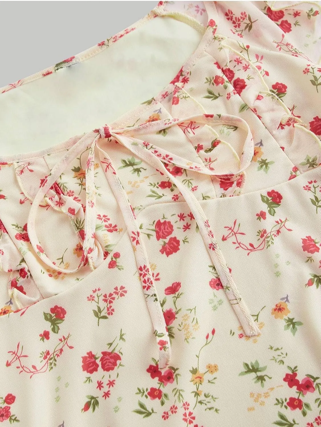 Floerns Women's Floral Print Cap Sleeve Dress Square Neck Tie Front Summer A Line Cute Mini Dresses