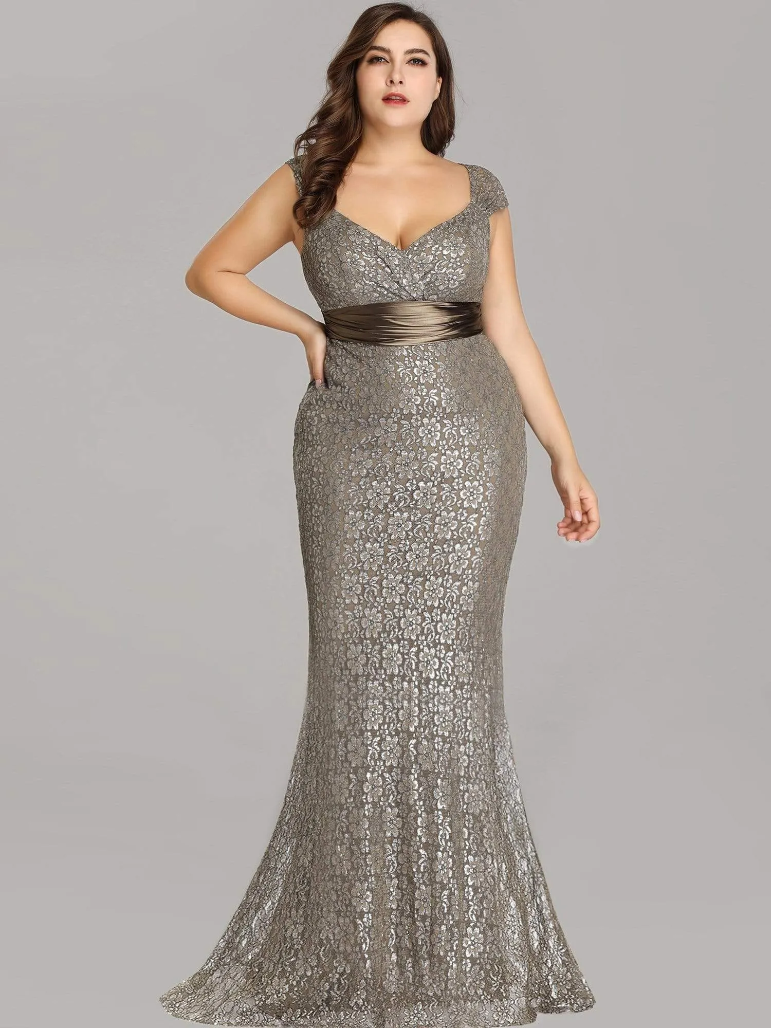 Floor Length Fishtail Evening Party Dresses for Women with Cap Sleeve