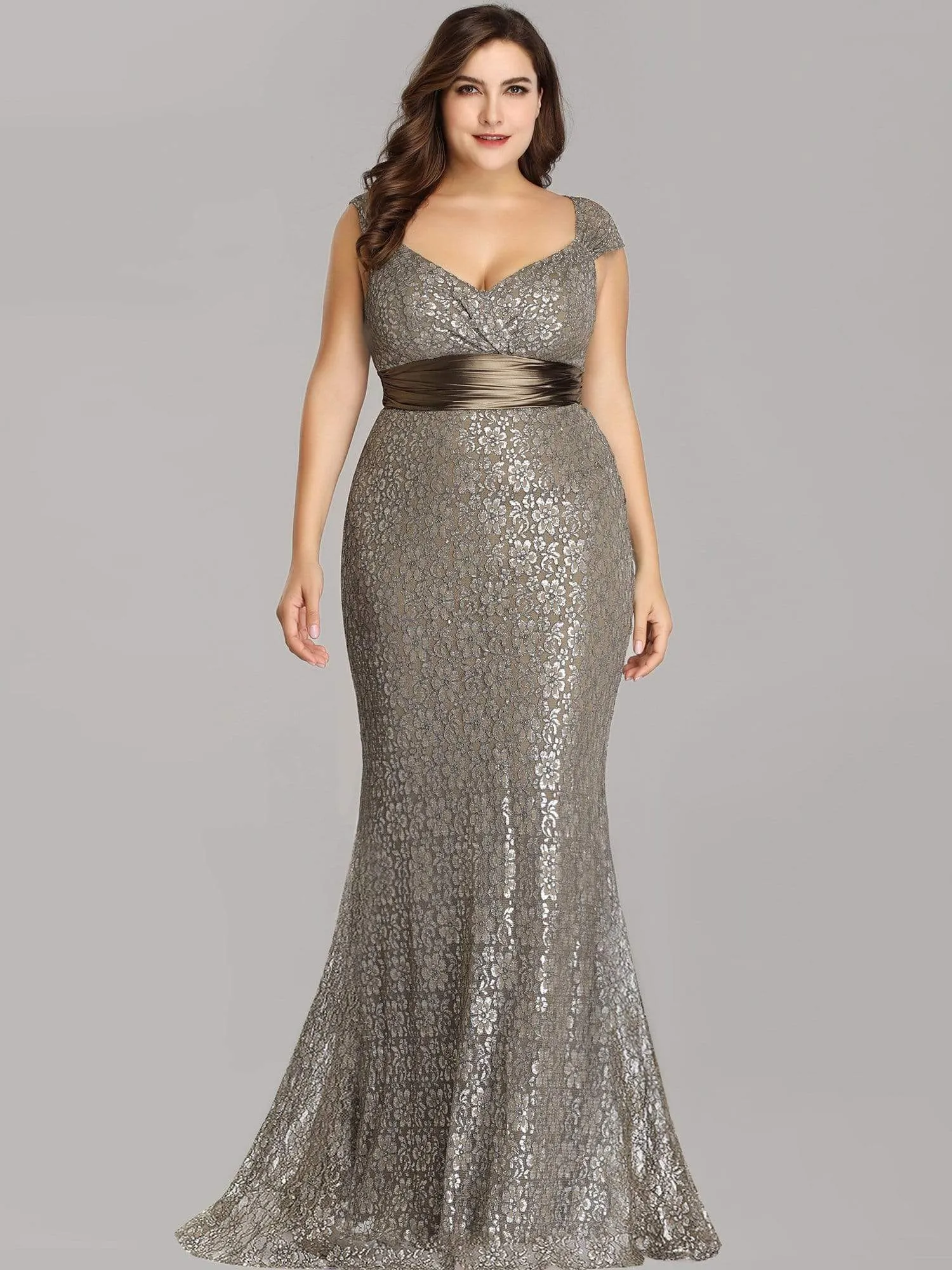 Floor Length Fishtail Evening Party Dresses for Women with Cap Sleeve
