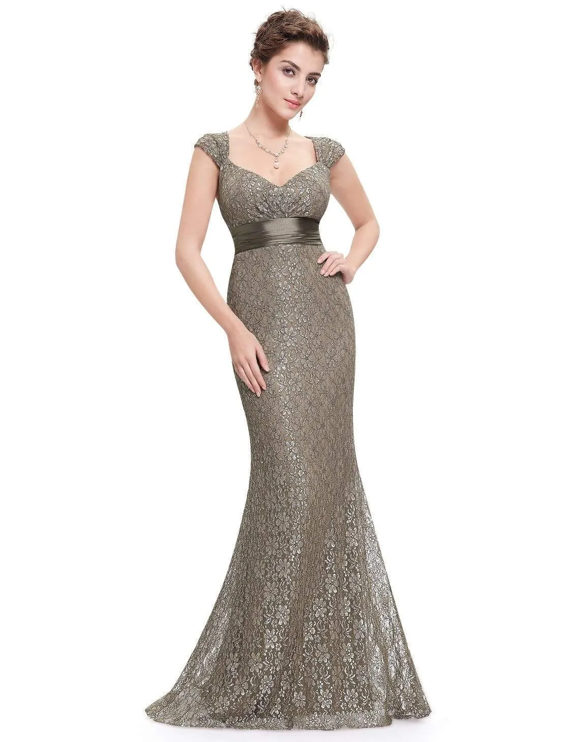 Floor Length Fishtail Evening Party Dresses for Women with Cap Sleeve