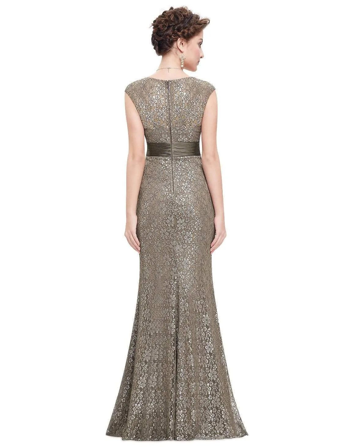 Floor Length Fishtail Evening Party Dresses for Women with Cap Sleeve