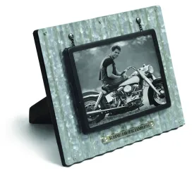 God's Garage: Ride in Triumph Corrugated Metal Photo Frame