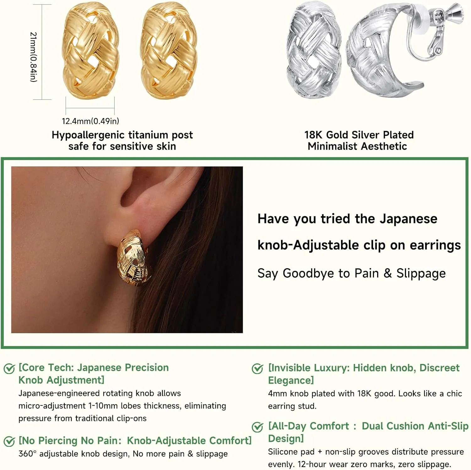 Gold Clip on Earrings for Women Clip on Hoop Earrings Gold Hoop Earrings Clip Non Pierced for Designer Luxury Trendy hypoallergenic Jewelry