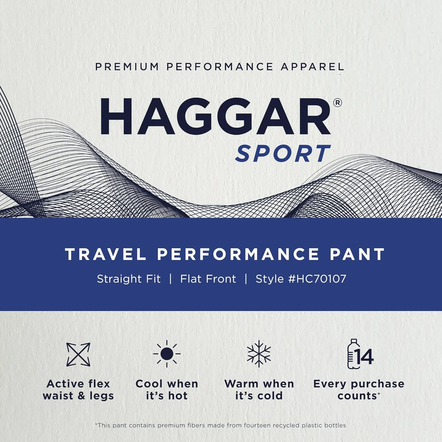 Haggar Men's Sport Travel Performance Straight Fit Flat Front Stretch Casual Pant