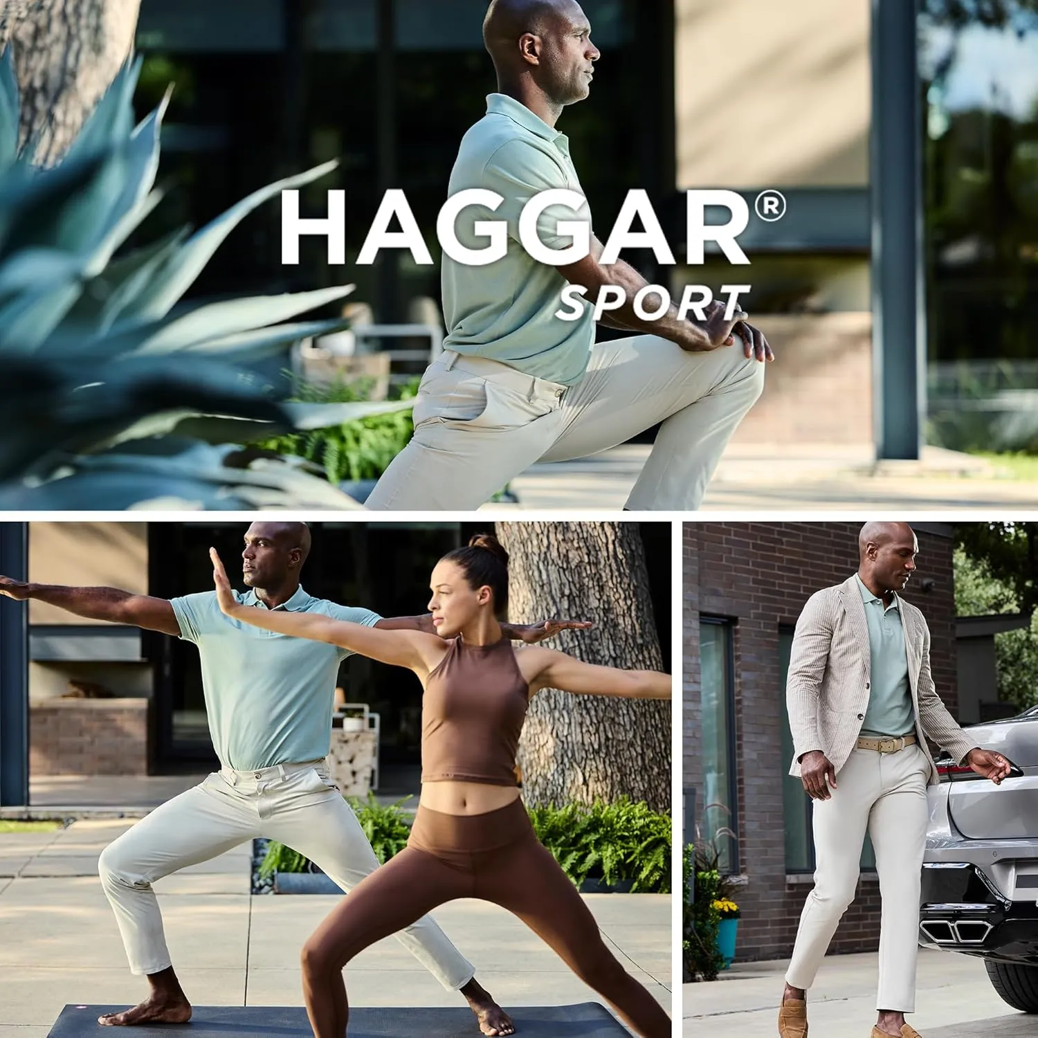 Haggar Men's Sport Travel Performance Straight Fit Flat Front Stretch Casual Pant