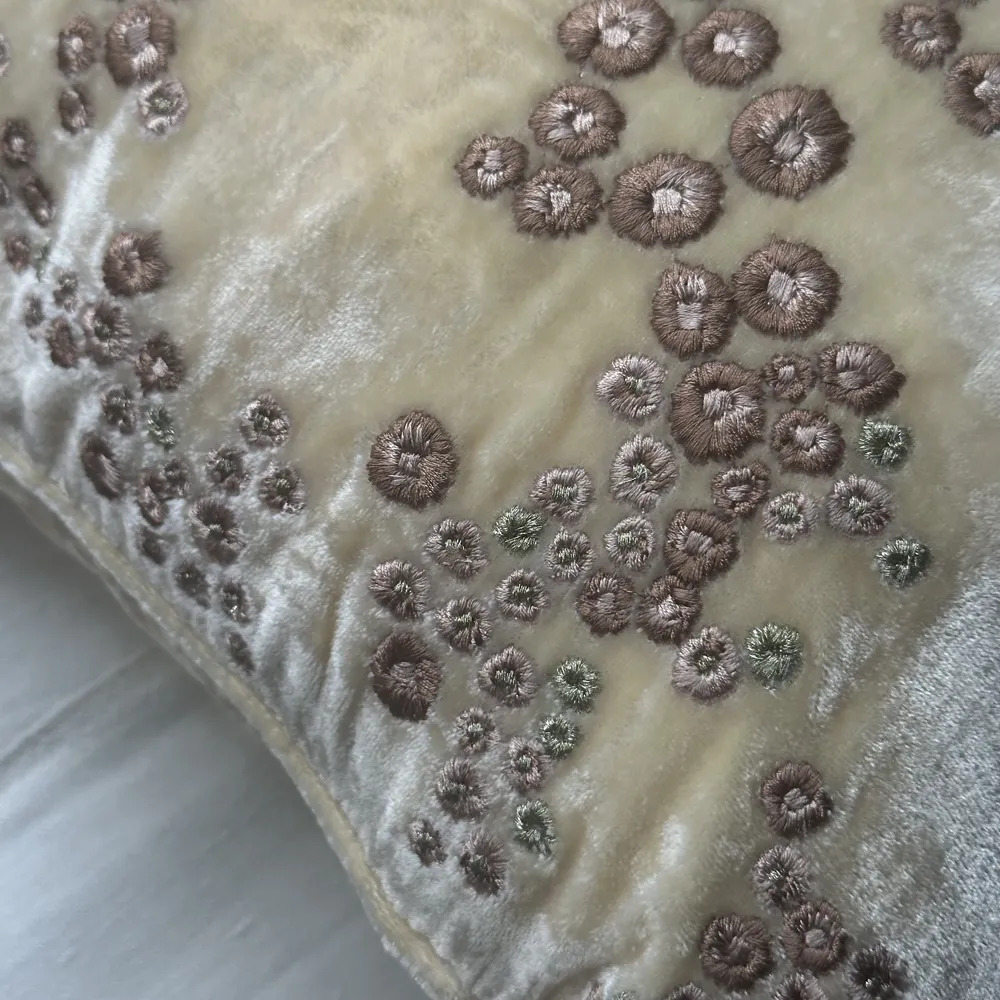 Harvest  Embroidered Silk Velvet Cushion in Champagne