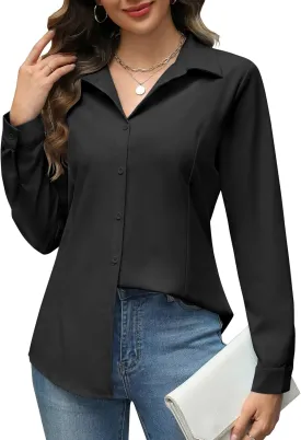 HOTOUCH Womens Button Down Shirts Long Sleeve Dress Shirt Slim Fit Collared Tops Casual Work Office Blouse S-XXL
