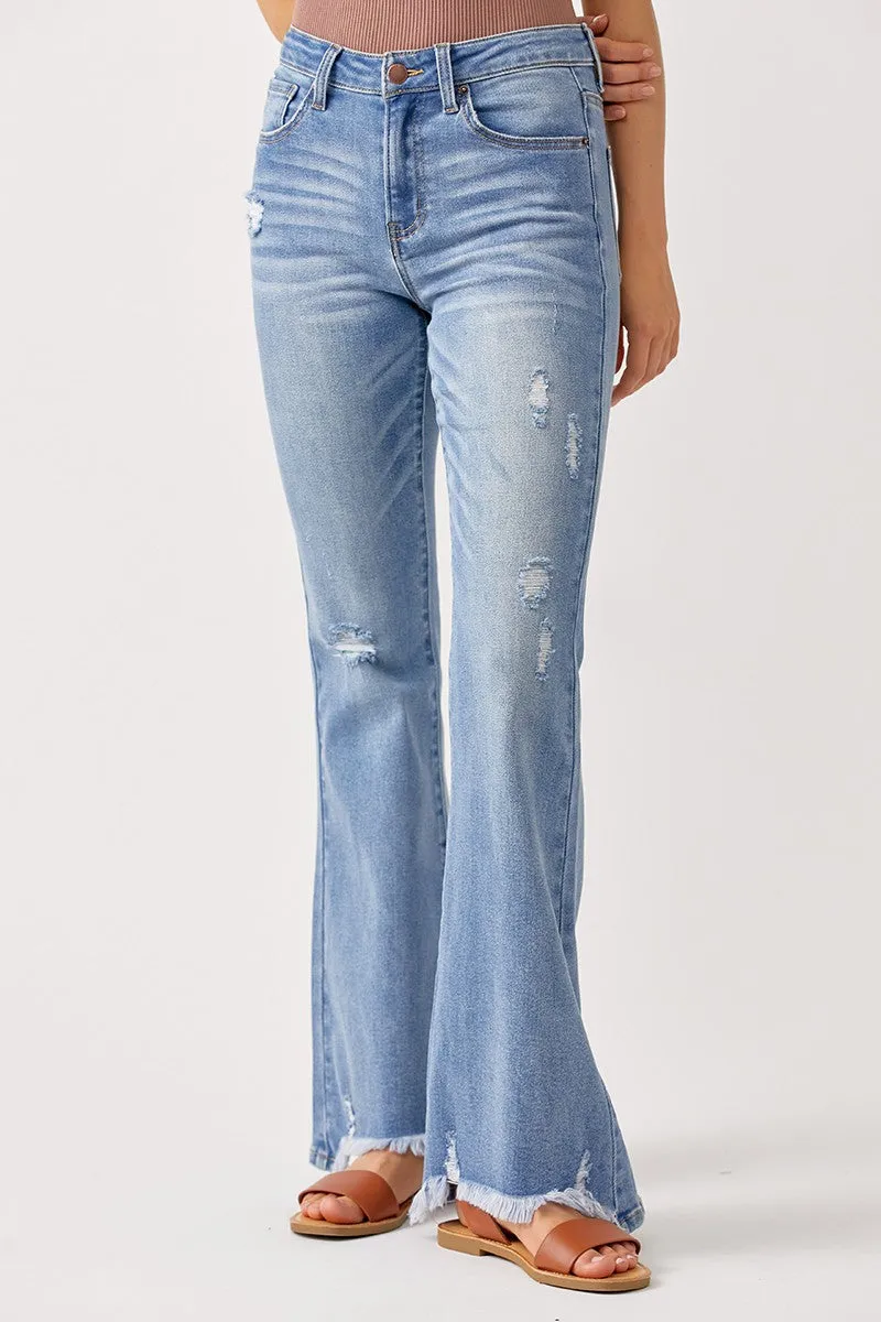 Jazlyn High Rise Distressed Flare Jean
