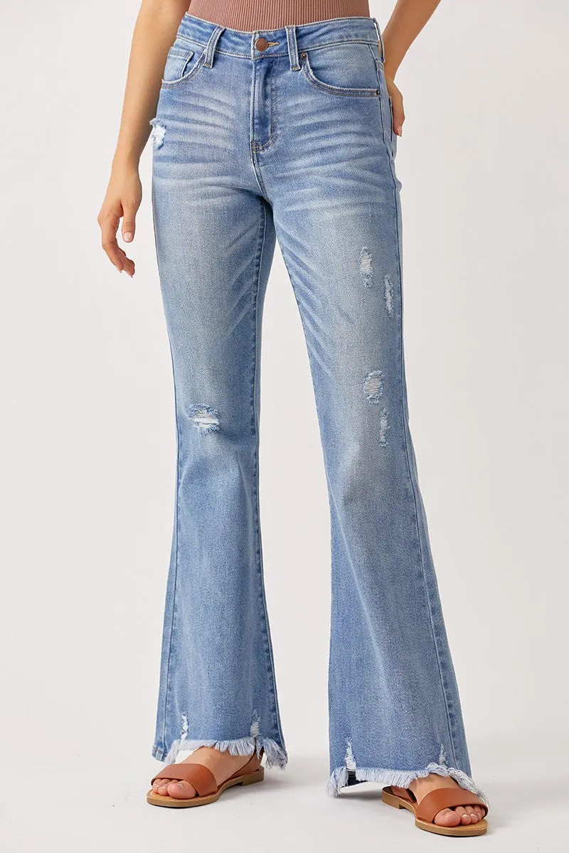 Jazlyn High Rise Distressed Flare Jean