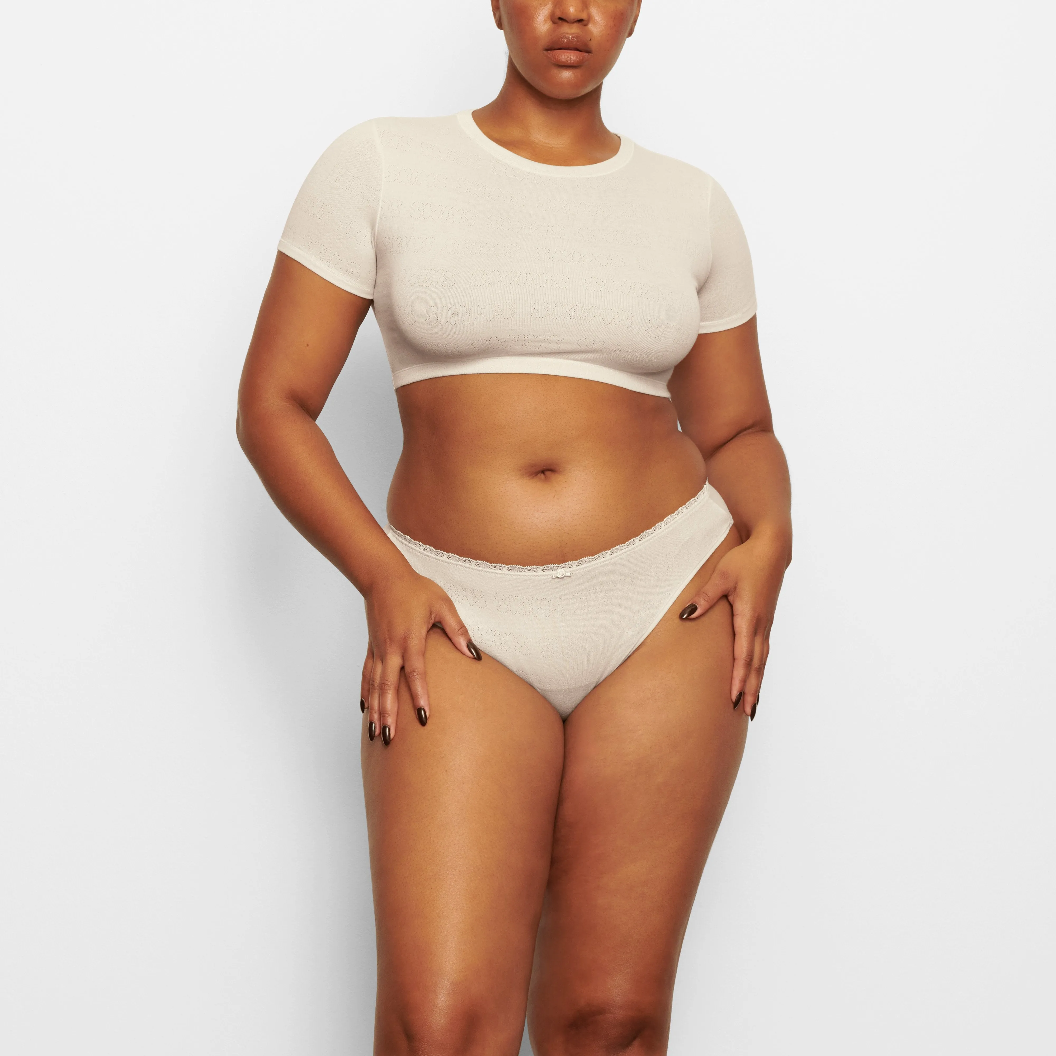 LACE POINTELLE MID RISE BRIEF | BONE