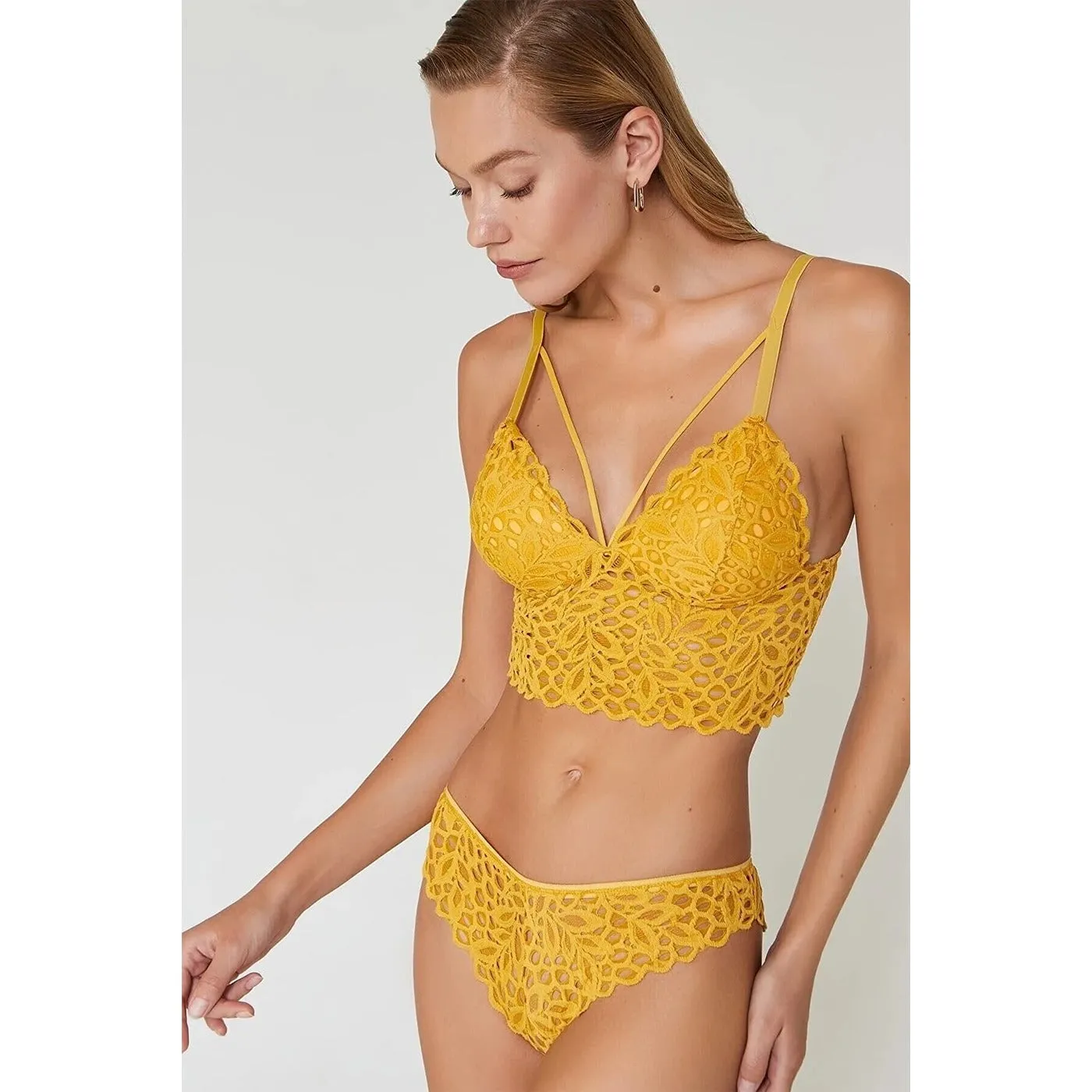 Lacy Yellow Bralette Lingerie Set