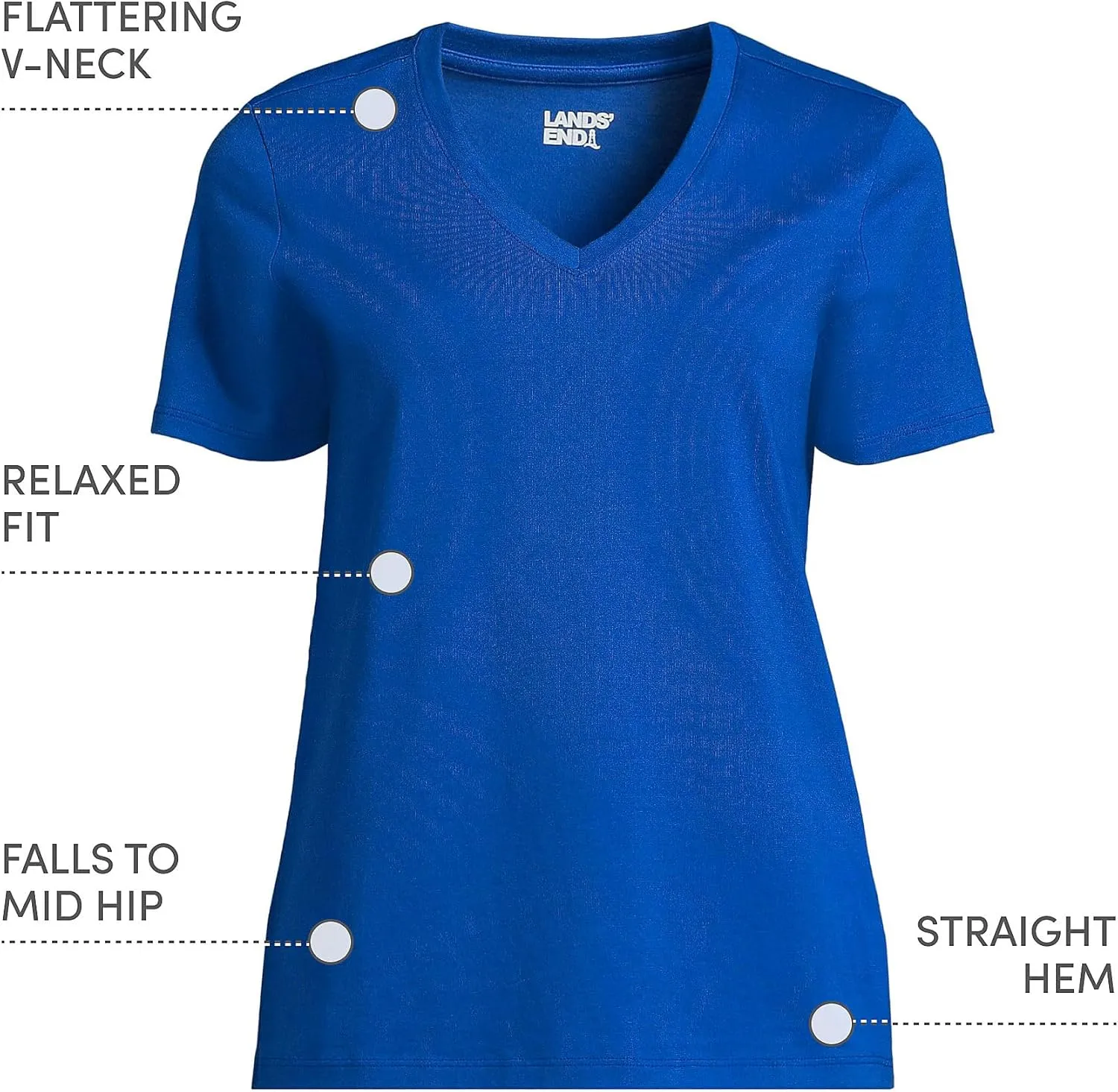 Lands' End Women's Relaxed American-Grown Supima Cotton V-Neck T-Shirt