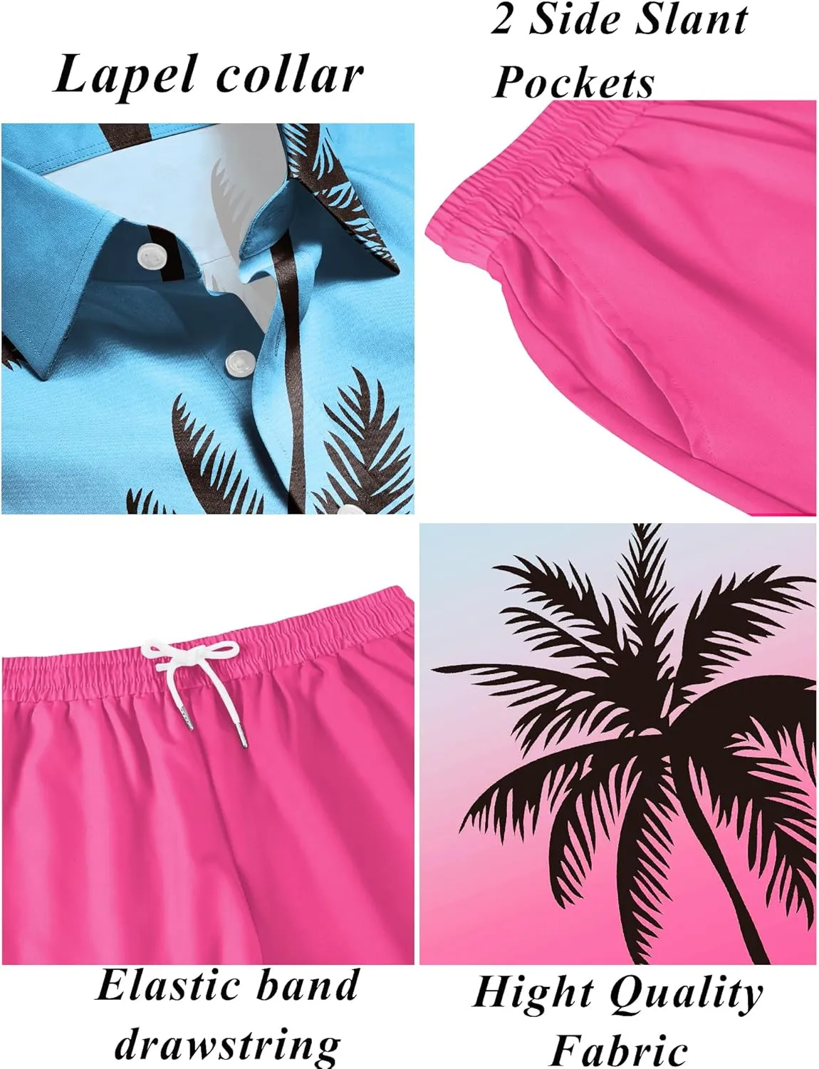 LecGee Mens Coconut Tree Hawaiian Sets Casual Short Sleeve Button Down Shirts Shorts 2 Piece Outfits Summer Tracksuit