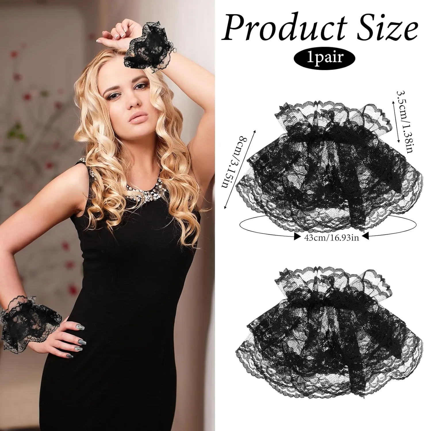 Lolita Lace Gloves Hand Sleeve Bracelet Tea Party Gloves Ruffled Wrist Cuff for Wedding Prom Costume Accessories