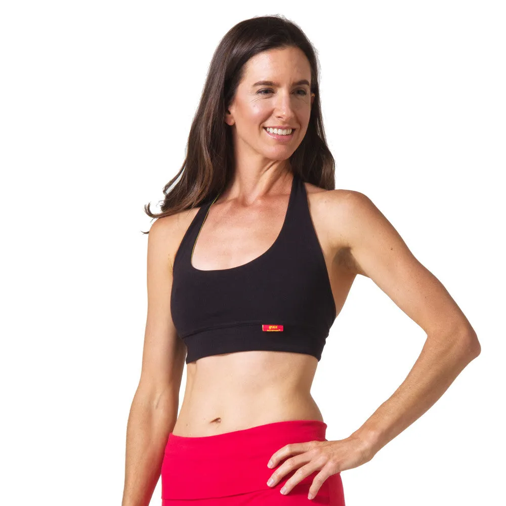 Love Lace-up Reversible Halter Yoga Bra - Black and Lime