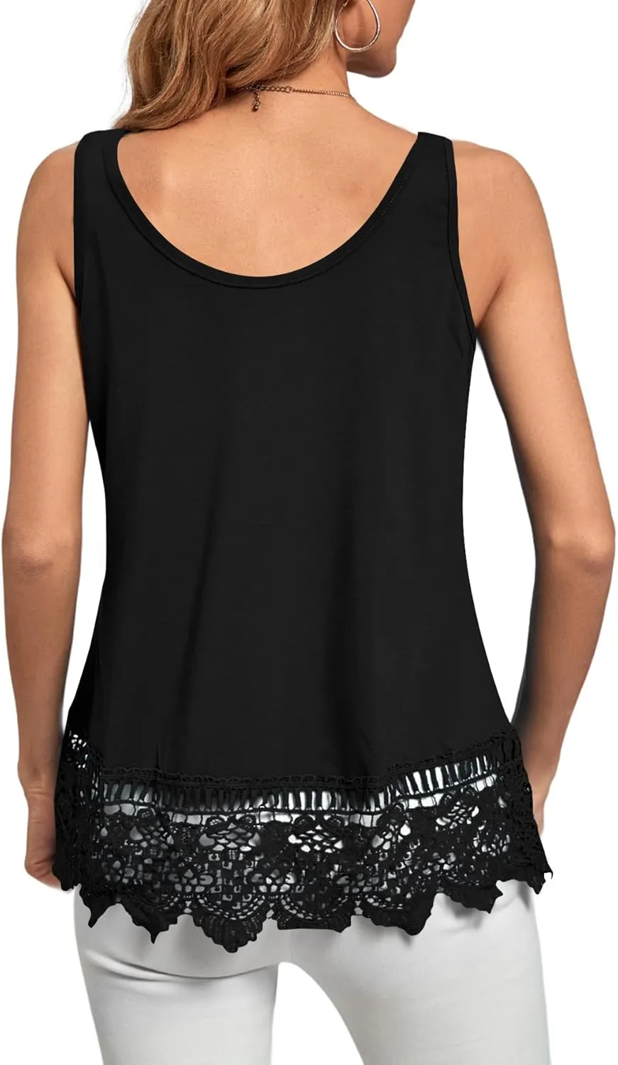 LYANER Women's Lace Hem Boat Neck Sleeveless Swing Trim Loose Tank Tops Blouse