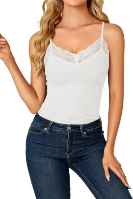 LYANER Womens Lace V Neck Camisole Adjustable Strap Cami Sleeveless Tank Undershirt Top