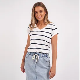 Manly Vee Tee - White   Navy Stripe
