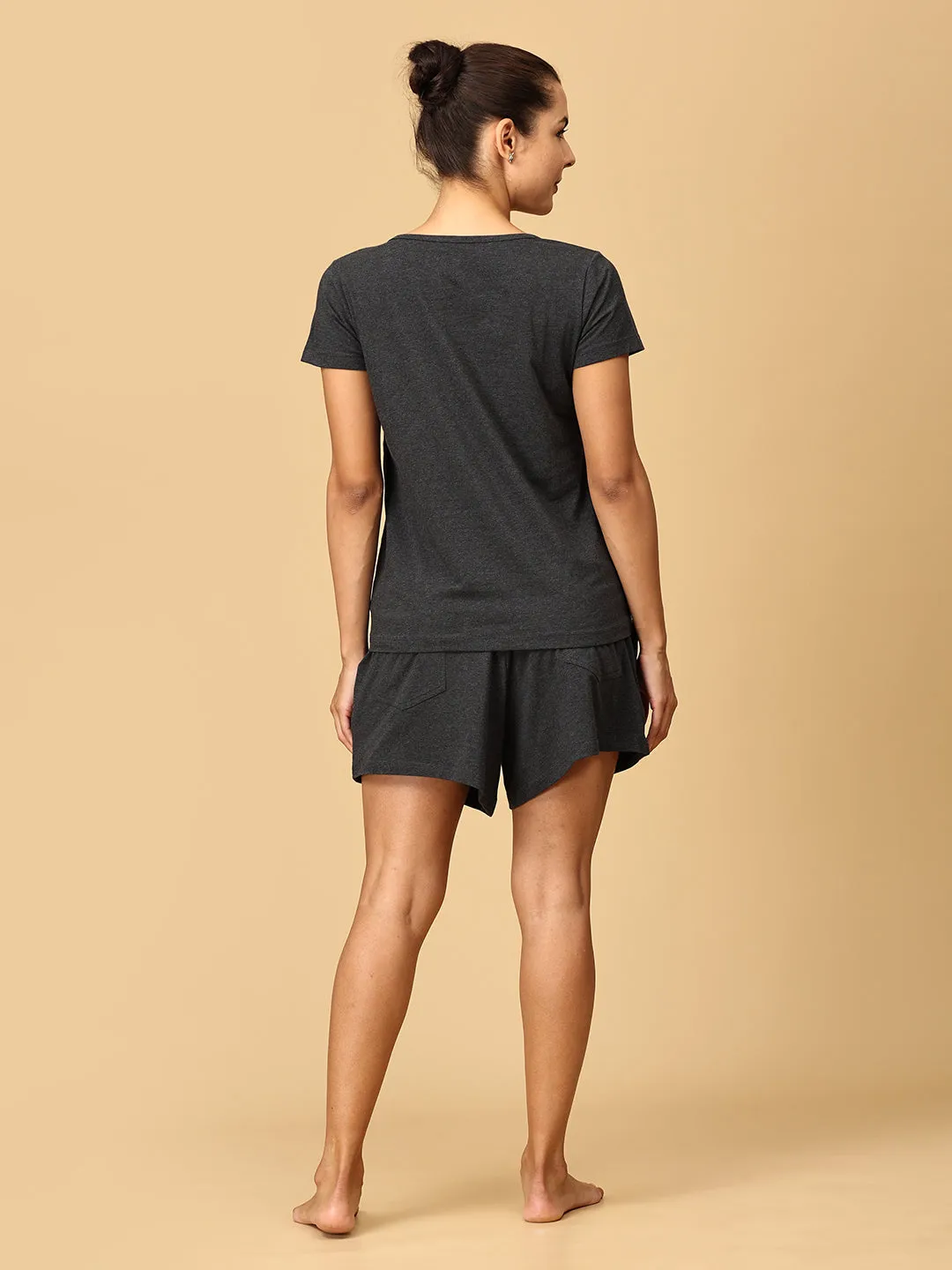 Maternity and Nursing Top & Maternity Shorts Combo- Grey Melange