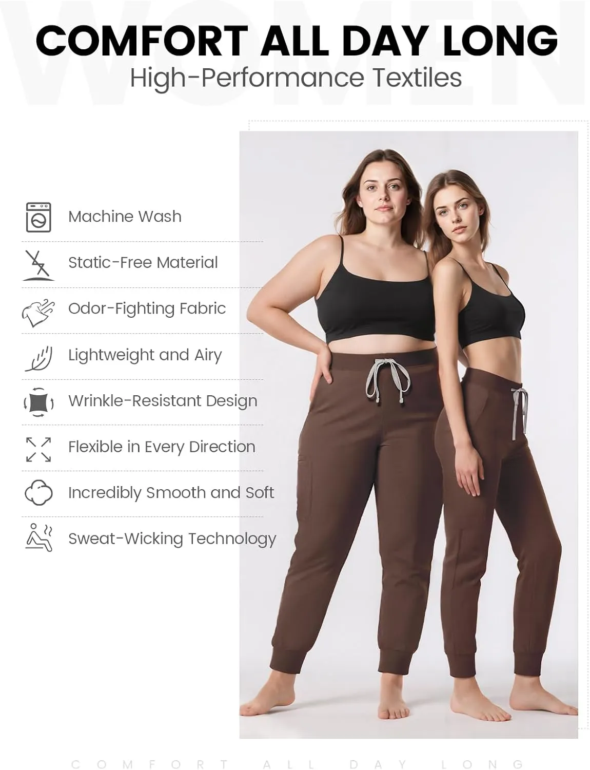 Medical Scrub Pants for Women, Jogger Pants with 6 Pockets, Soft Womens Scrubs Pant Drawstring Mid-Rise Cargo Pants