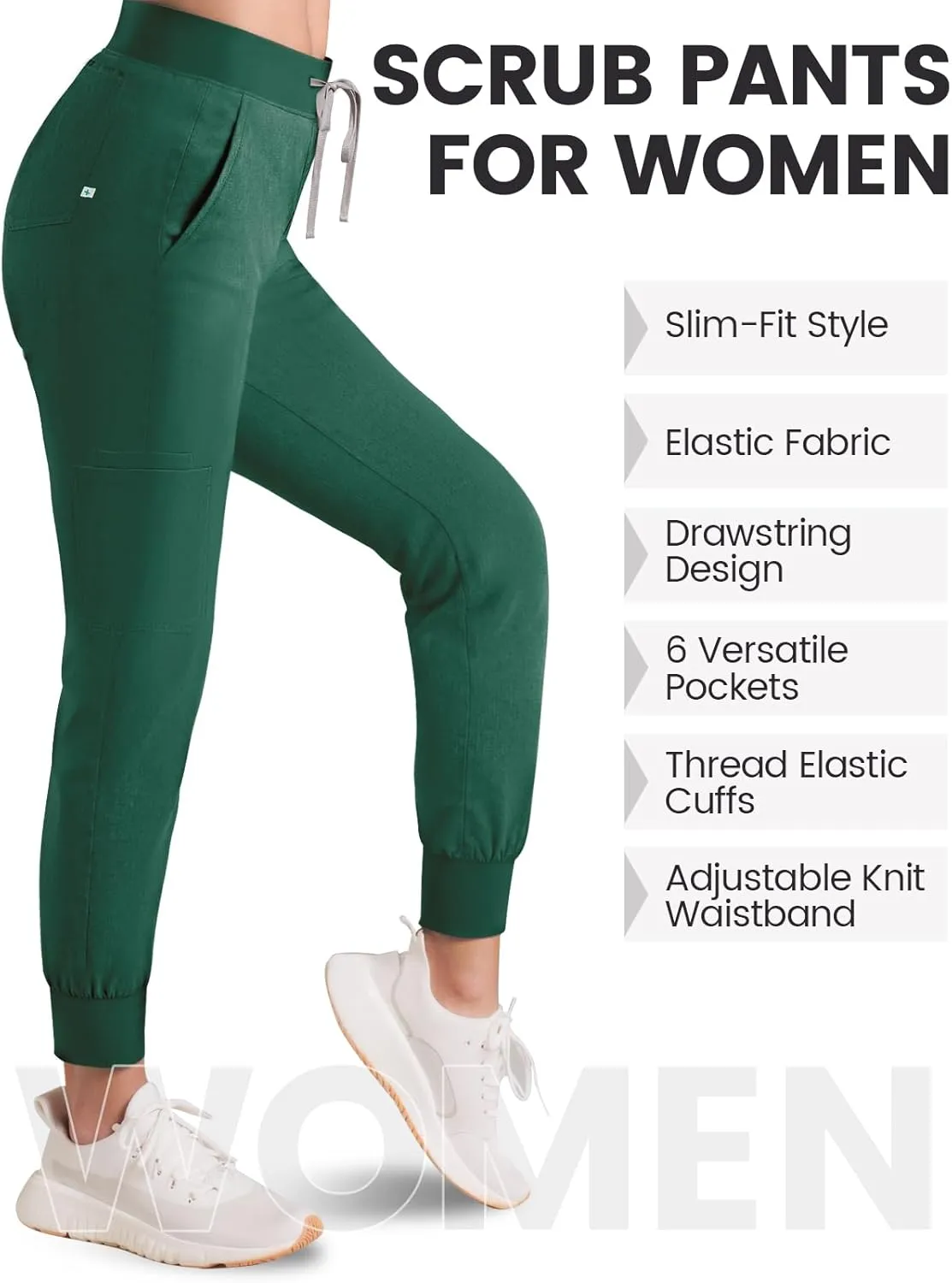 Medical Scrub Pants for Women, Jogger Pants with 6 Pockets, Soft Womens Scrubs Pant Drawstring Mid-Rise Cargo Pants