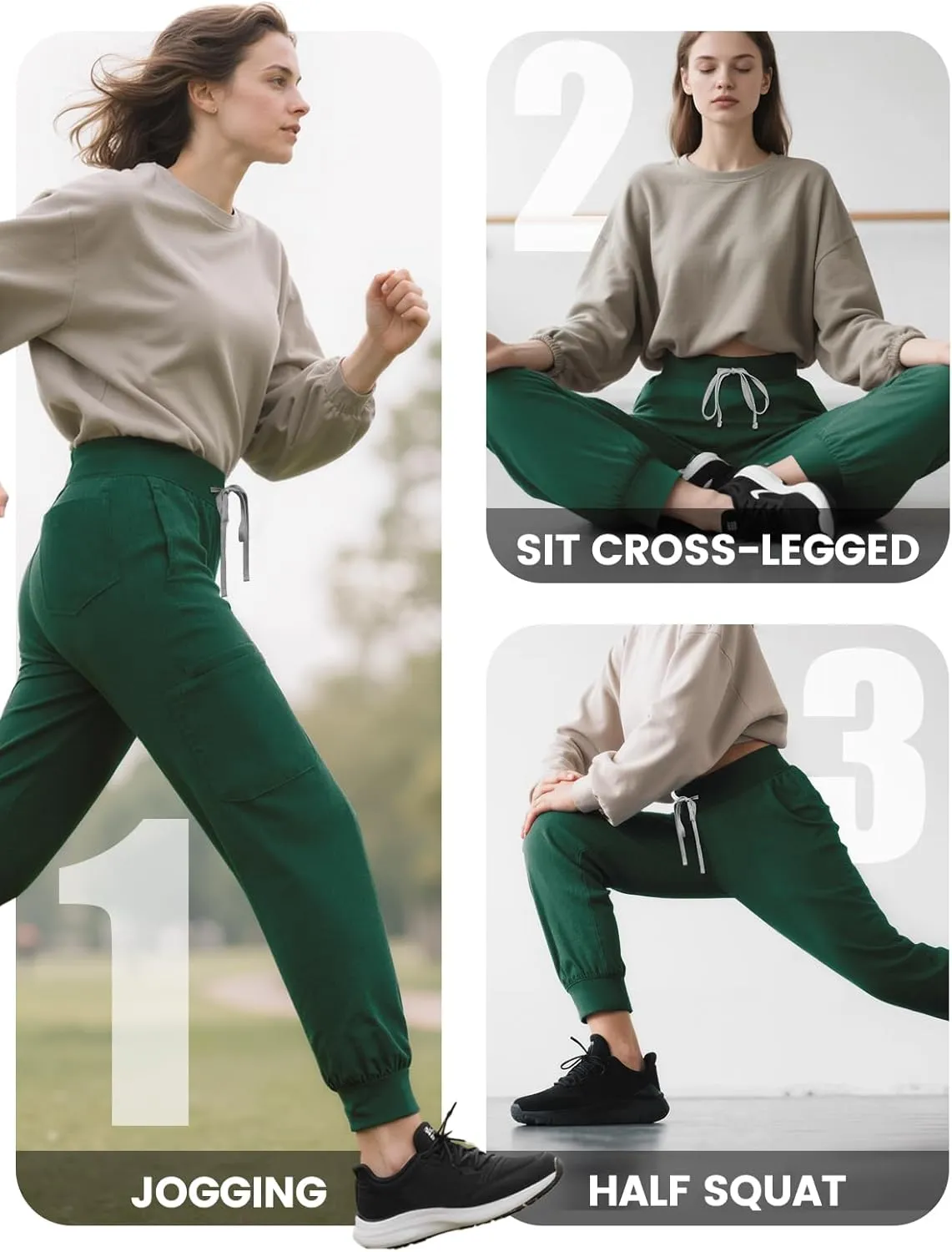 Medical Scrub Pants for Women, Jogger Pants with 6 Pockets, Soft Womens Scrubs Pant Drawstring Mid-Rise Cargo Pants