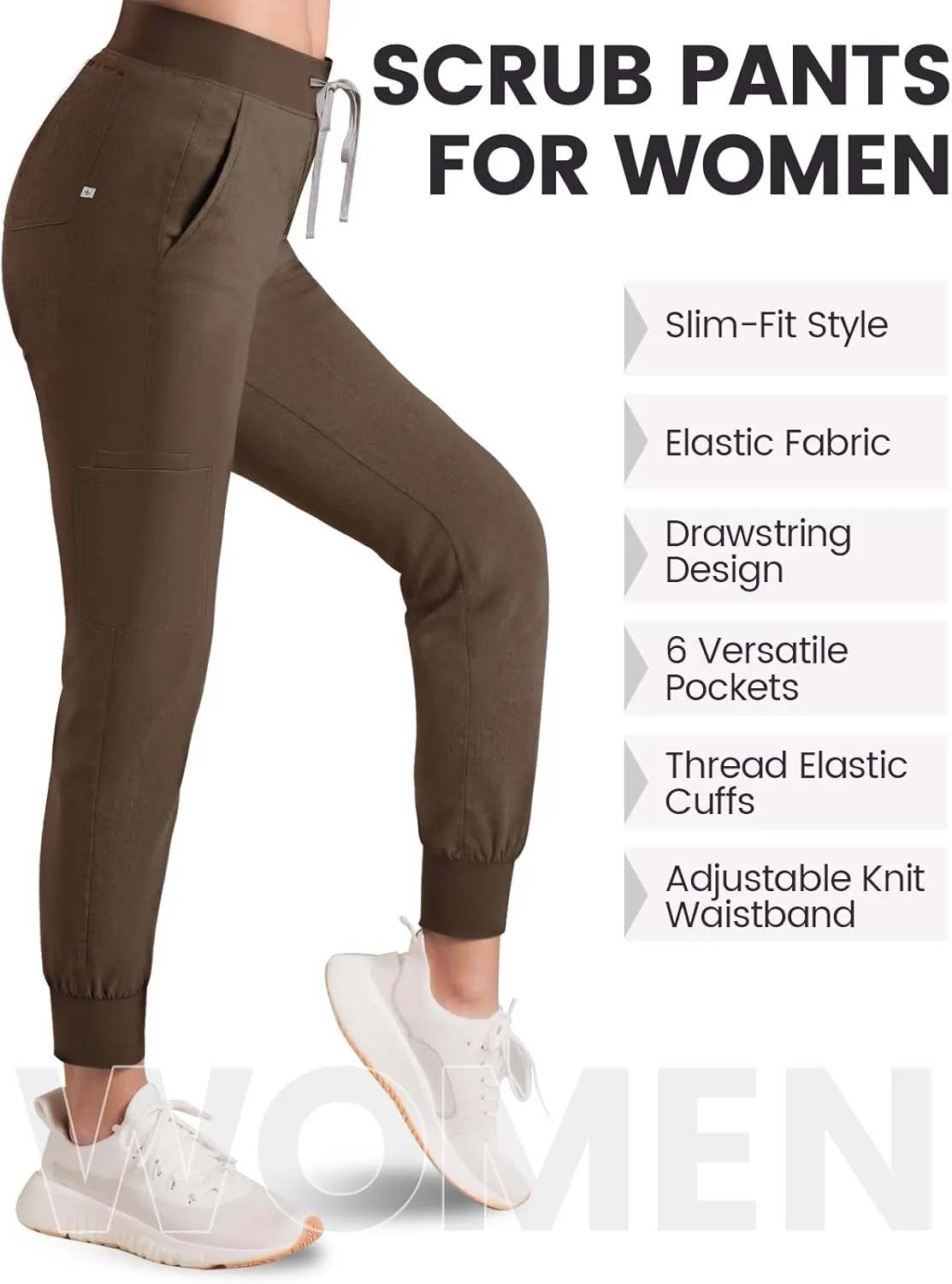 Medical Scrub Pants for Women, Jogger Pants with 6 Pockets, Soft Womens Scrubs Pant Drawstring Mid-Rise Cargo Pants