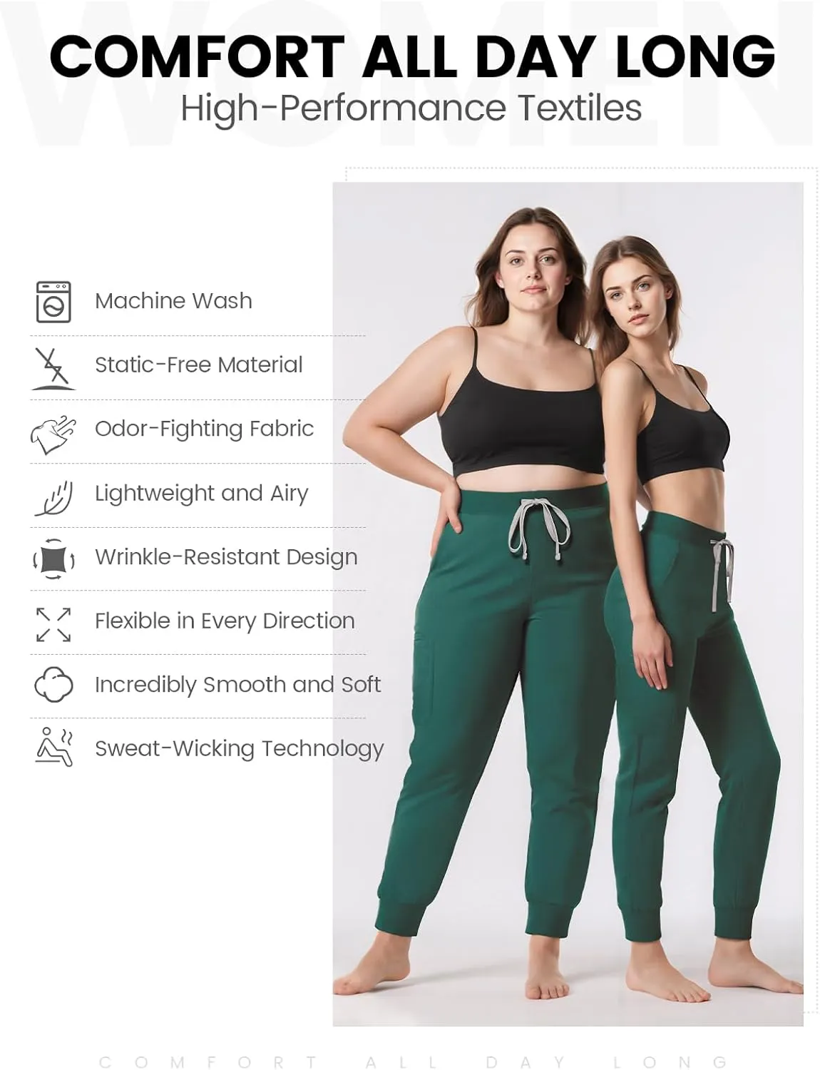 Medical Scrub Pants for Women, Jogger Pants with 6 Pockets, Soft Womens Scrubs Pant Drawstring Mid-Rise Cargo Pants