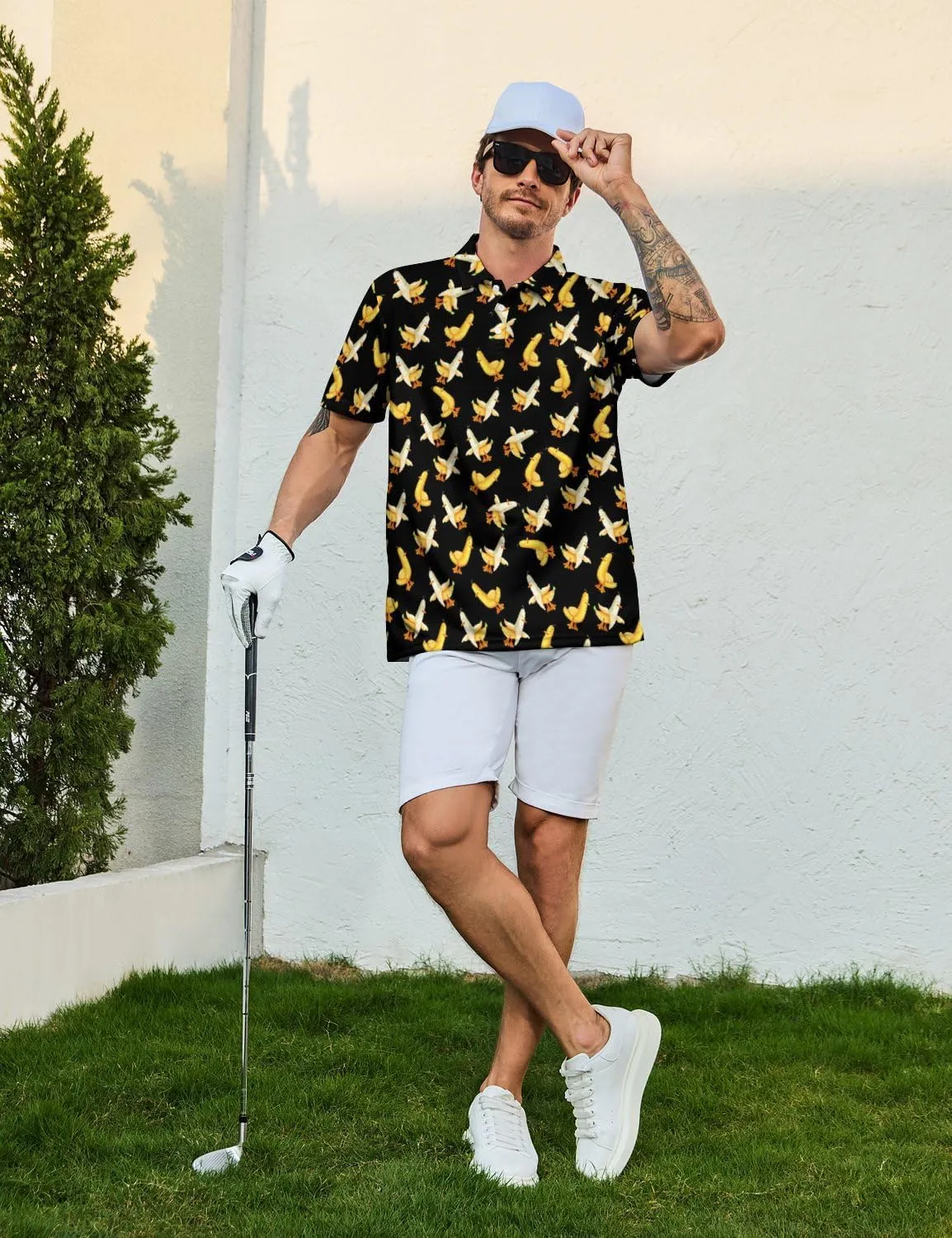 Men's Funny Polo Shirts Short Sleeve Golf Shirt for Men Quick-Dry Golf Polo Shirt Moisture Wicking Activewear Polos