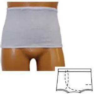 Men's Wrap/Brief with Open Crotch and Built-in Ostomy Barrier/Support Gray, Right-Side Stoma, Medium 36-38