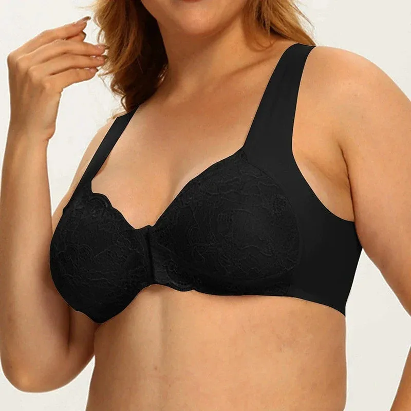 OCW Bra Lace Front Buckle Non-wired U-back Natural Bust Lift Seamless Underwear Big Size M-5XL