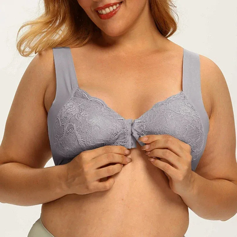 OCW Bra Lace Front Buckle Non-wired U-back Natural Bust Lift Seamless Underwear Big Size M-5XL
