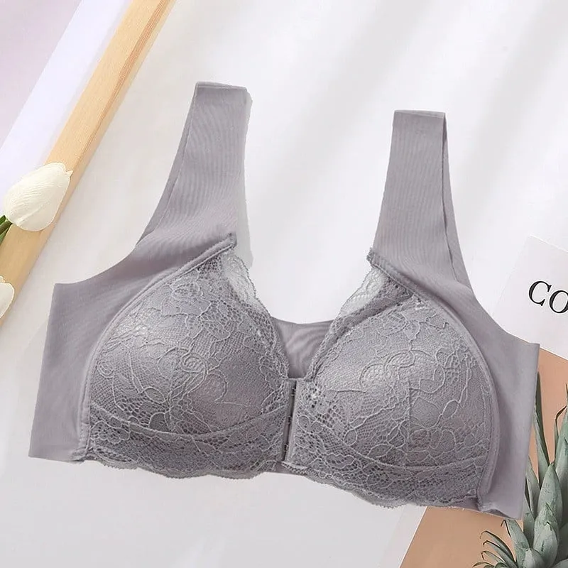 OCW Bra Lace Front Buckle Non-wired U-back Natural Bust Lift Seamless Underwear Big Size M-5XL