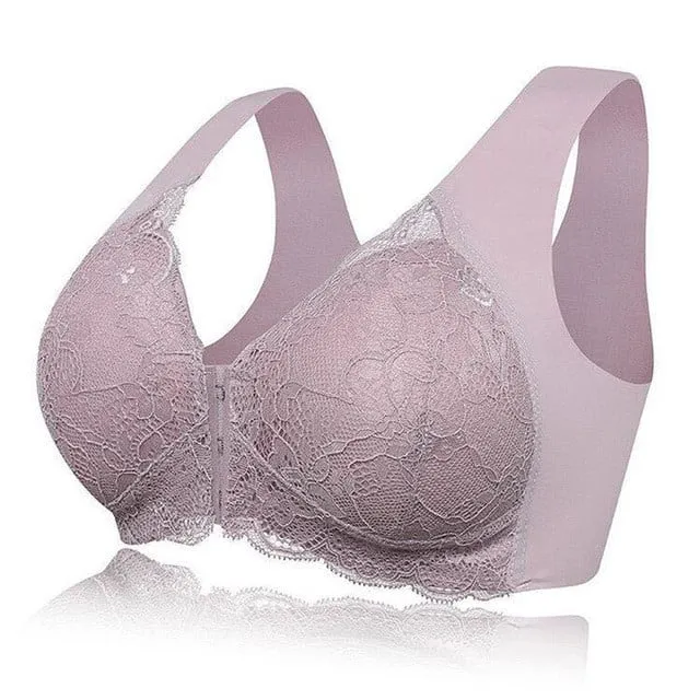 OCW Bra Lace Front Buckle Non-wired U-back Natural Bust Lift Seamless Underwear Big Size M-5XL