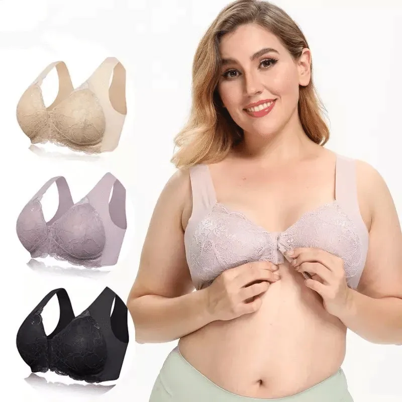 OCW Bra Lace Front Buckle Non-wired U-back Natural Bust Lift Seamless Underwear Big Size M-5XL