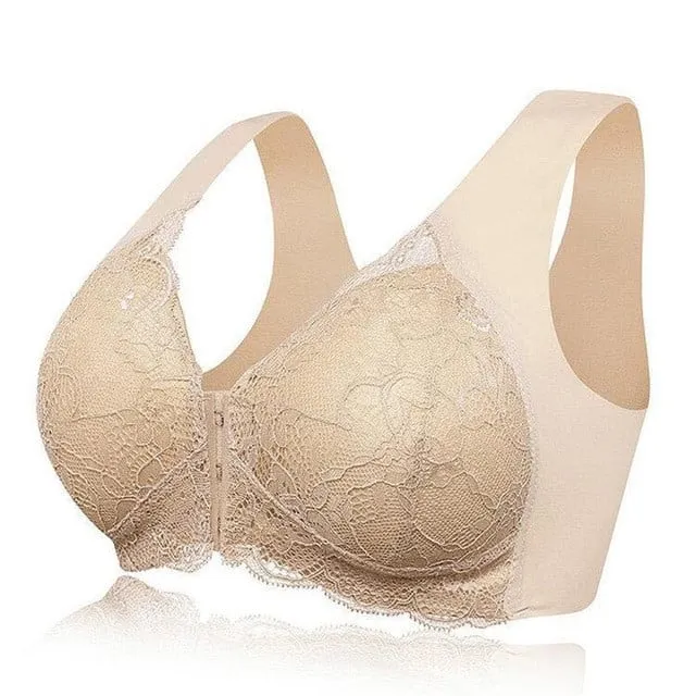 OCW Bra Lace Front Buckle Non-wired U-back Natural Bust Lift Seamless Underwear Big Size M-5XL