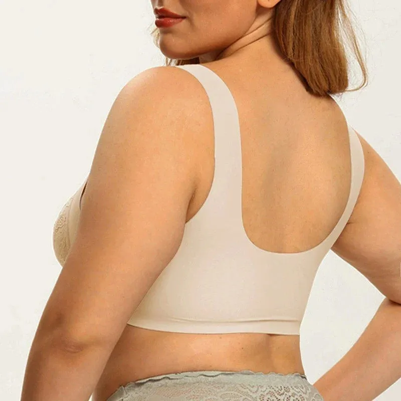 OCW Bra Lace Front Buckle Non-wired U-back Natural Bust Lift Seamless Underwear Big Size M-5XL